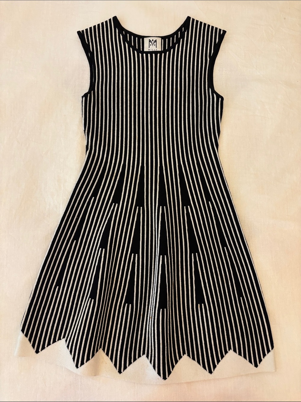 Milly Minis Black and White Vertical Stripe Knit Dress